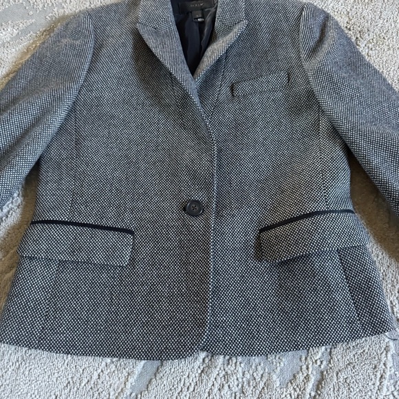 J. Crew wool blazer black white  Mini Dot Single Button preppy Career Jacket 2 - Picture 5 of 9